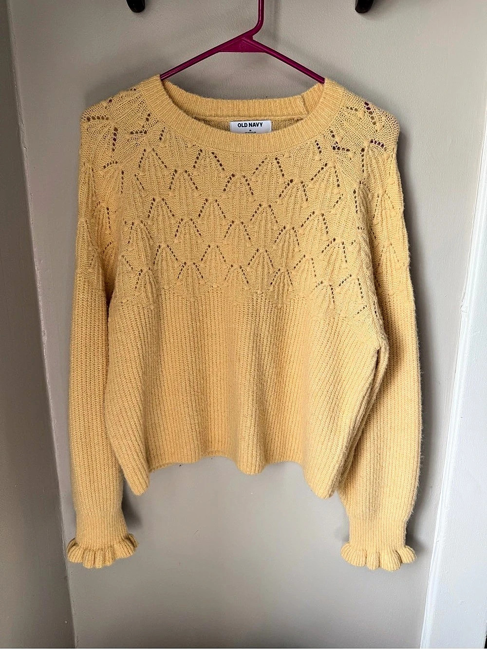 Old Navy Ruffle-Trim Pointelle-Knit Sweater Yellow
